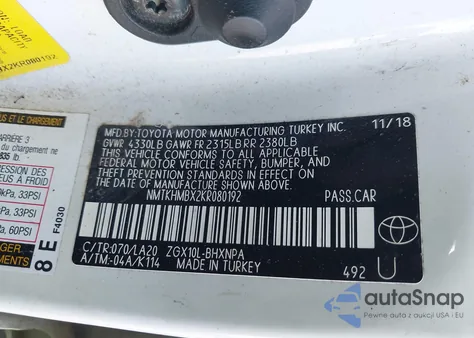 2019 Toyota C-Hr Limited from USA, damaged, VIN NMTKHMBX2KR080192